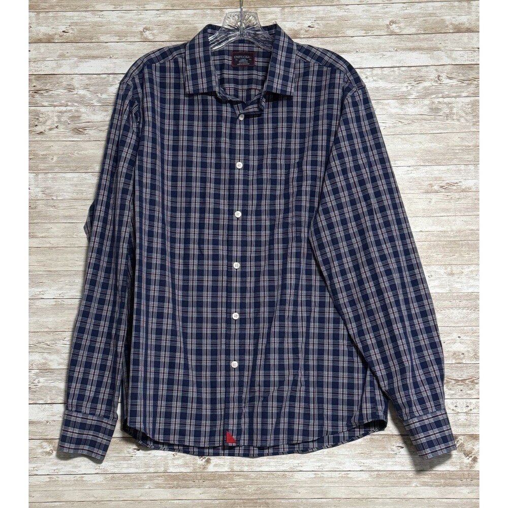Untuckit Wrinkle Free Blue Plaid Button Up Shirt Mens L Long Sleeve